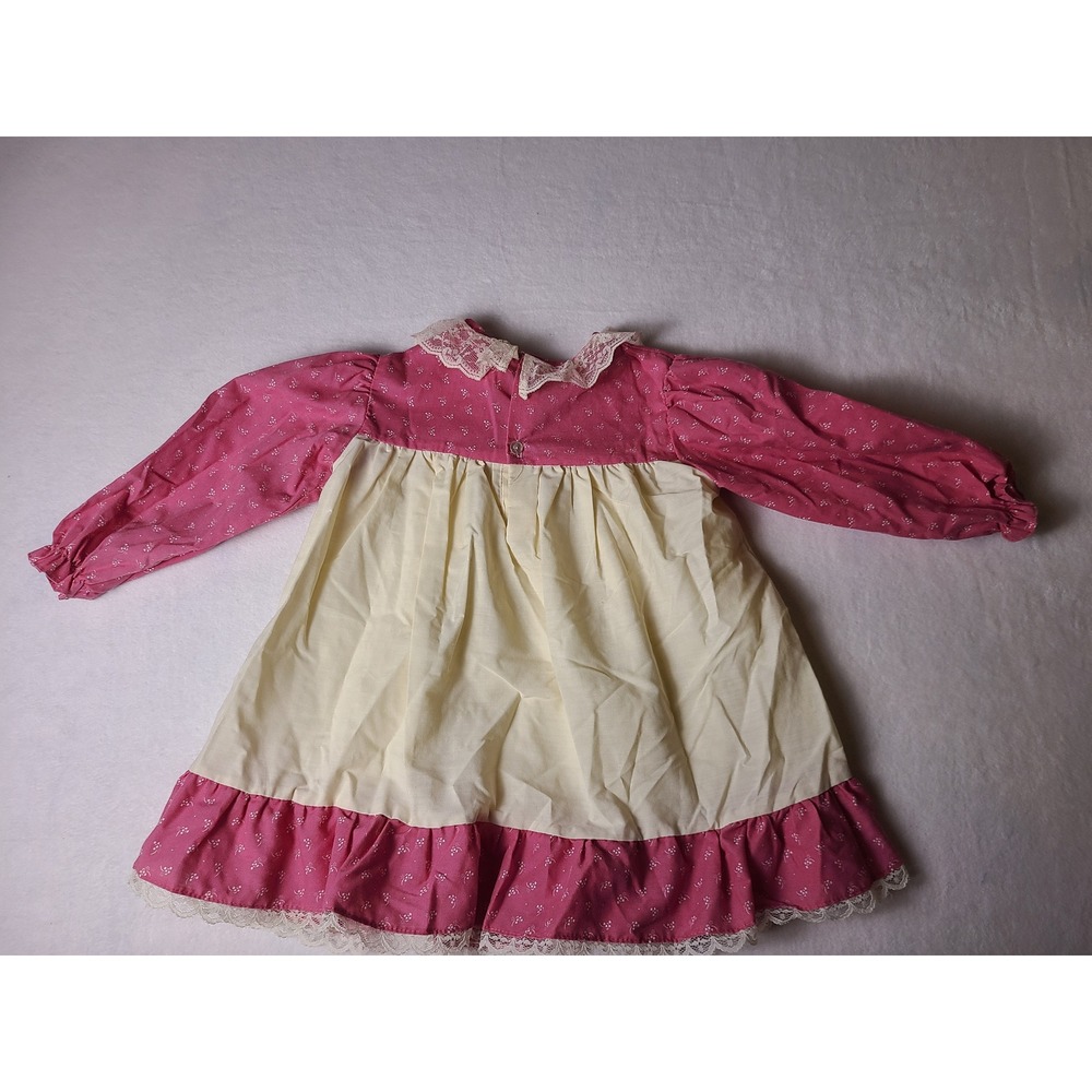 VTG Mayfair Dress Girls 4T Pink Cream Lace Collar Floral Cottagecore Prairie
